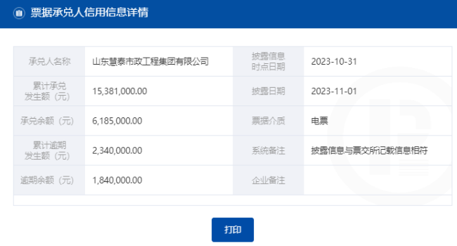 南宫NG·28山东慧泰市政工程集团有限公司因商票逾期被公示(图2)